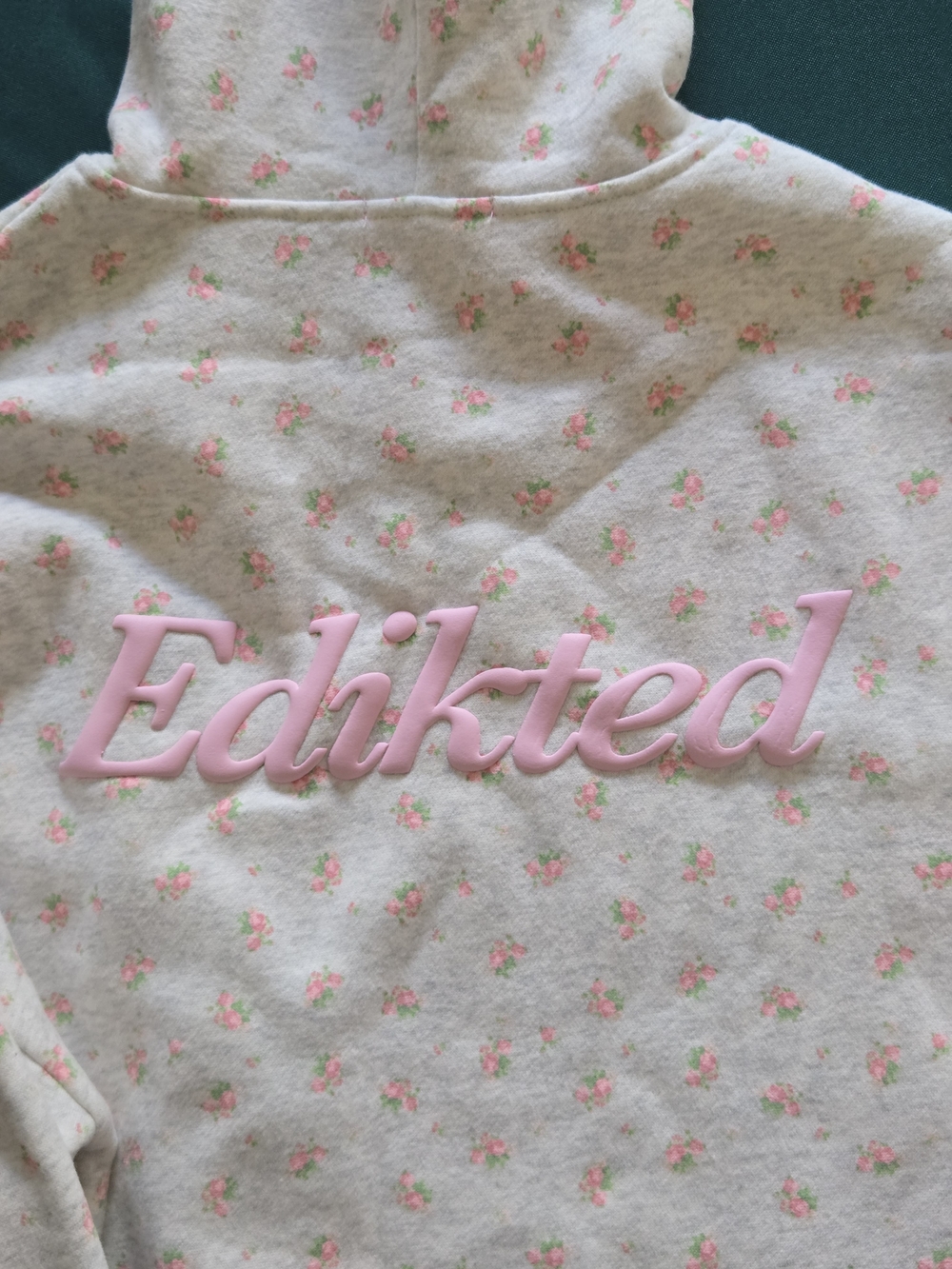 Edikted Cream Hoodie Sweater with Pink Floral Print - Picture 5 of 5